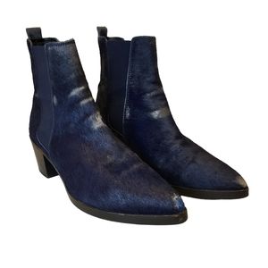 Uterqüe Blue Distressed Animal Hair Western Styls Ankle Boot Size 8